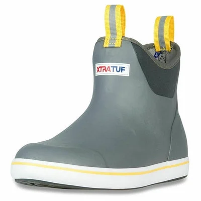 Men's chemical - resistant work & safety boots for laboratory useXTRATUF 22735 Waterproof Men's 6-inch Gray Yellow Ankle Boat Deck Rubber Boots