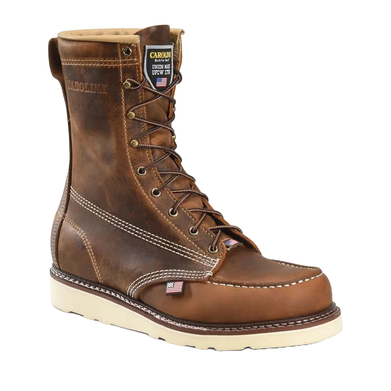 Men's work & safety boots with a reinforced heel counter for stabilityCarolina® Men's Dark Brown Domestic Moc Toe Wedge Work Boots CA8012