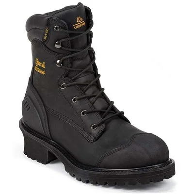 Men's work & safety boots with a reinforced heel counter for stabilityChippewa 8" Black Oiled Logger Boot 55056