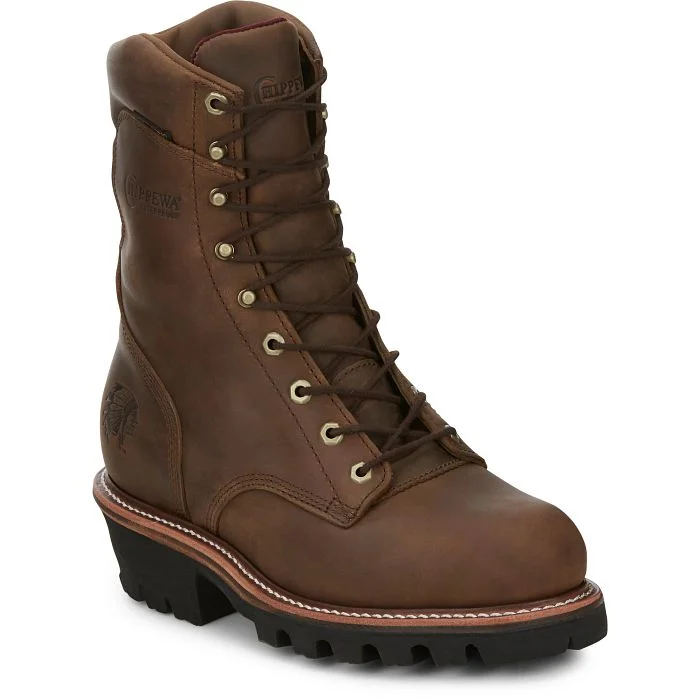 Men's work & safety boots with a reflective strip for low - light visibilityChippewa Men's 9" Steel Toe WP Ins Logger Work Boot - Brown - 59405