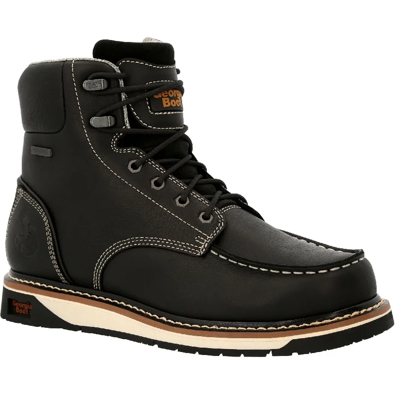 Men's work & safety boots with a quick - lace system for easy on and offGeorgia Men's AMP LT Wedge 6" Moc Toe WP Work Boot - Black - GB00475