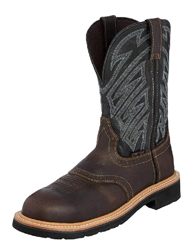 Men's work & safety boots with a toe cap made of aluminum alloyWK4574 Justin Men's Dark Brown Waxy Composition Toe Work Boot