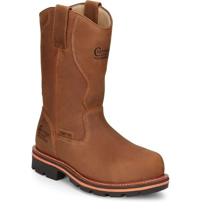 Men's water - repellent leather work & safety boots for outdoor workChippewa Men's Thunderstruck 11" WP Nano Comp Toe Work Boot -Tan- TH1041