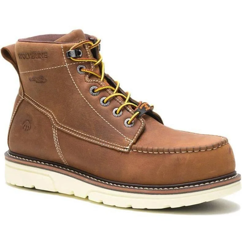 Men's work & safety boots with a gusseted tongue to keep out debrisWolverine Men's I-90 Durashock 6" Comp Toe WP Wedge Work Boot - Tan - W201097