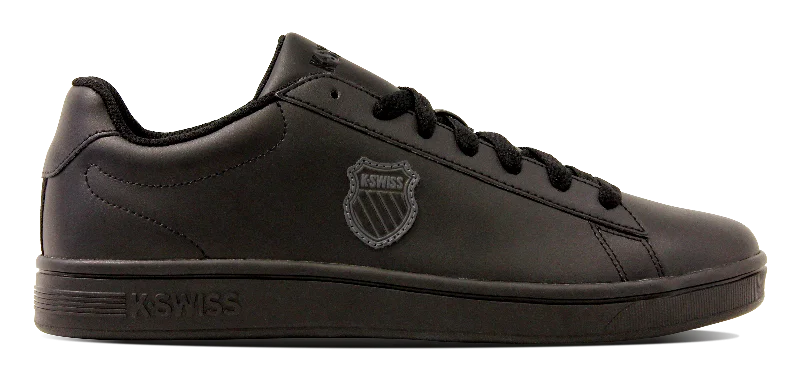 Men's leather - and - mesh combination sneakers for style and function06599-057-M | COURT SHIELD | BLACK/BLACK/SHIELD