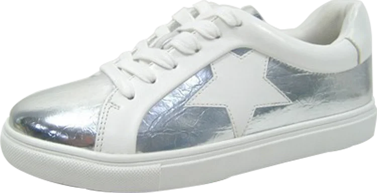 Men's fashion - forward sneakers with a unique tongue designMetallic Silver Star Sneakers