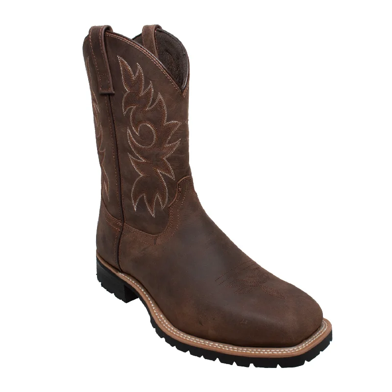 Men's cowboy boots with a distressed leather finishAdTec Mens 12in Steel Toe Western Brown Work Boots