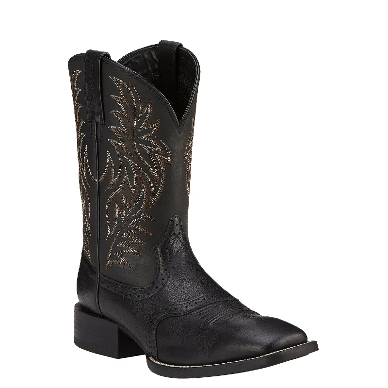 Men's cowboy boots with a pull - on strapSports Western Square Toe Boots Black Deertan