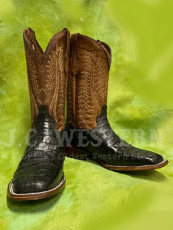 Western - style men's cowboy boots with intricate stitchingCircle G L6054 Mens Embroidery Wide Square Toe Caiman Boot Olive Green Ocher