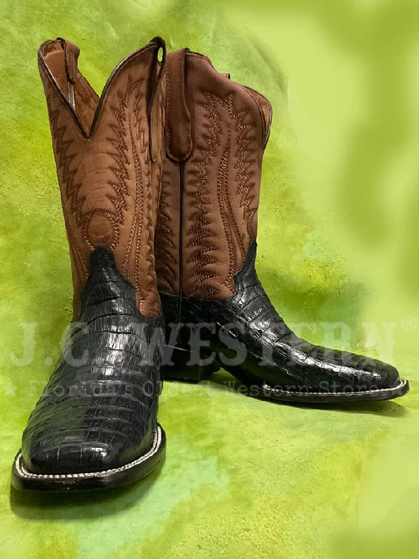 Vintage - style men's cowboy boots with a square toeCorral L6053 Mens Embroidery Wide Square Toe Caiman Boot Navy Blue Moka