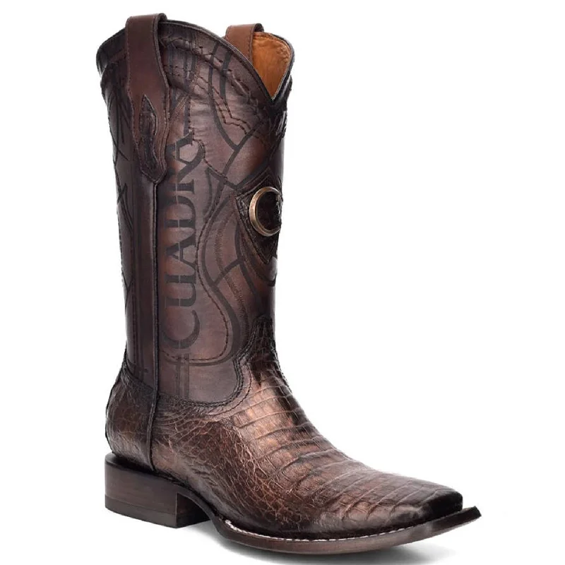 Men's cowboy boots with a heel guardParis Brown Caiman Square Toe Boots