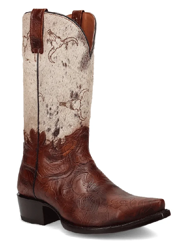 Men's cowboy boots with a decorative inlayDan Post DP80516 Mens Rodeo Hair On Leather Boot Brown