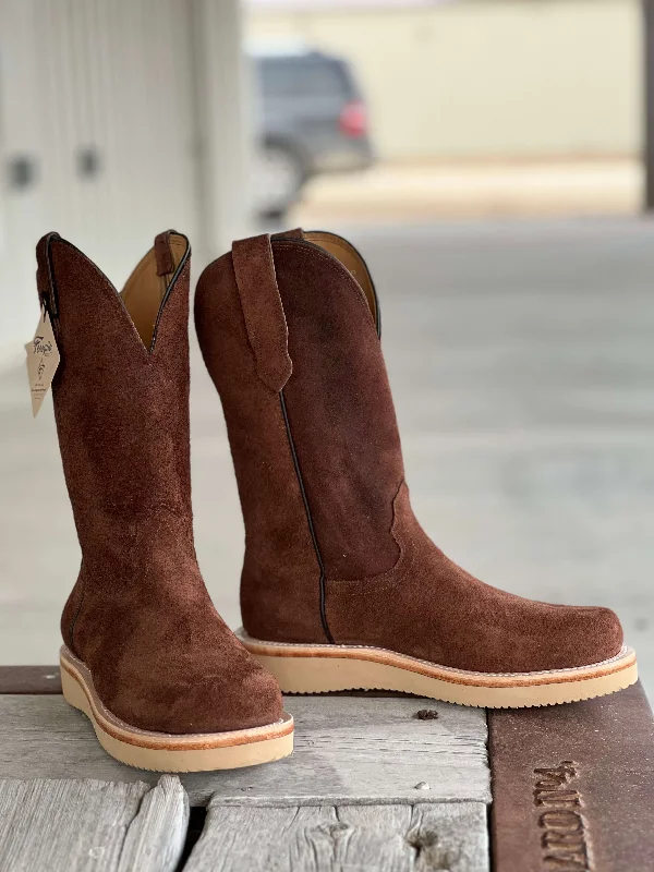 Men's cowboy boots with a rubber sole for tractionFenoglio Boot Co. | Chocolate Fuji Roughout Work Boot