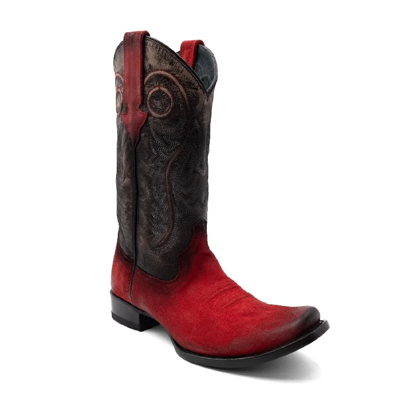 Men's cowboy boots with a concho belt detailFerrini Mens Roughrider D-Toe Red Leather Cowboy Boots