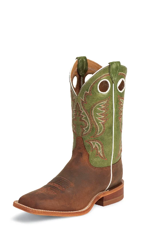 Men's cowboy boots with a pull - on strapJustin Mens Green Ponteggio Leather Western Boots Bent Rail