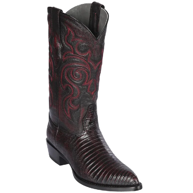 Men's cowboy boots with a concho belt detailBlack Cherry Lizard Boots