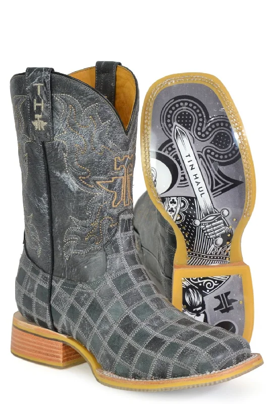 Men's cowboy boots with a heel guardTin Haul Mens King of Clubs Multi-Color Leather Cowboy Boots