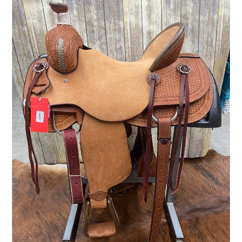 Men's western boots with a rubber sole for traction on various surfacesHR Roughout Association Saddle