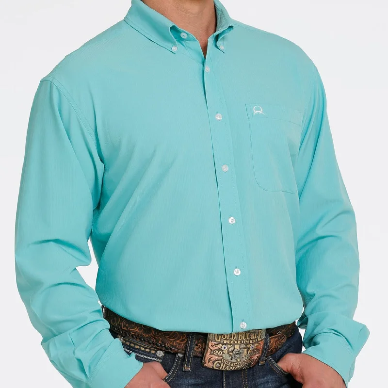 Men's western boots with a suede shaft and a leather soleCinch Men's Classic Fit Arenaflex Turquoise Long Sleeve Western Shirt