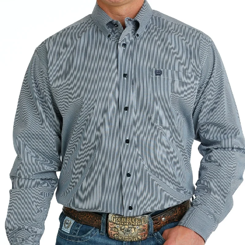 Men's western boots with a tooled leather design on the shaftCinch Men's Long Sleeve Classic Fit Blue Striped Button Down Western Shirt