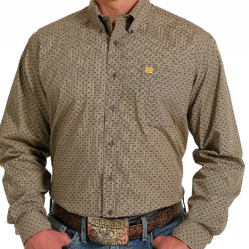 Men's western boots in a rich brown or black leatherCinch Men's Geometric Print Gold Long Sleeve Western Shirt