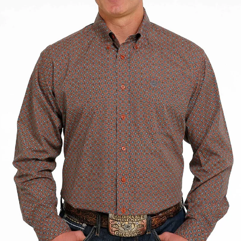 Men's western boots with a suede shaft and a leather soleCinch Men's Rust Medallion Print Long Sleeve Western Shirt