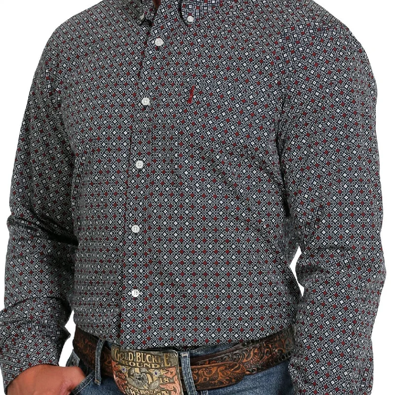 Men's western boots with a distressed leather finish for a rugged lookCinch Men's L/S Modern Fit Navy & Red Geometric Western Button Down Shirt