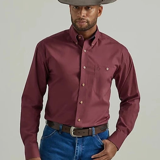 Men's genuine leather western boots with a snake - skin inlayWrangler Men's George Strait Long Sleeve One Pocket Button Down Solid Shirt- Violet Wine