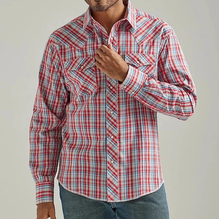 Men's western boots with a silver - toned hardware and accentsWrangler Men's Long Sleeve Snap Shirt- Candy Apple Red