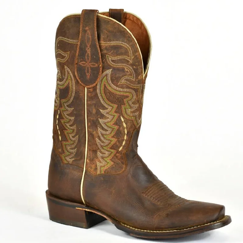 Men's western boots with a concho - studded strap and a pointed toeDan Post Rodeo Cowboy Boots-Brown Leather-Cowboy Certified 2-137