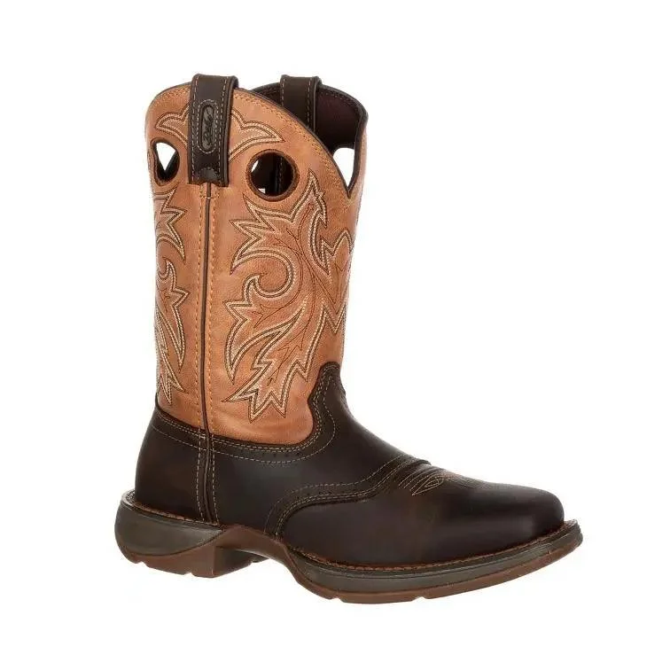 Men's western boots with a decorative inlay on the toe and heelDurango Rebel Steel Toe Mens Waterproof Western Pull-On DB019