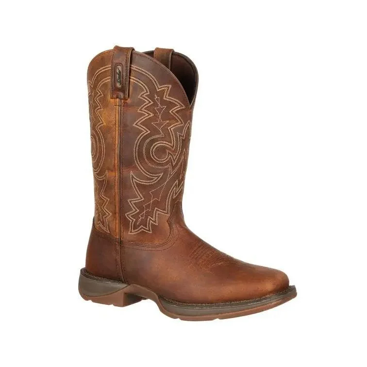 Men's western boots with a leather sole and a heel guardDURANGO REBEL STEEL TOE MENS PULL-ON WESTERN BOOT DB4343