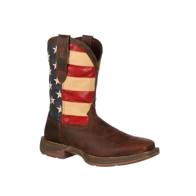 Men's western boots with a leather sole and a heel guardDURANGO REBEL PATRIOTIC PULL-ON WESTERN FLAG BOOT DB5554