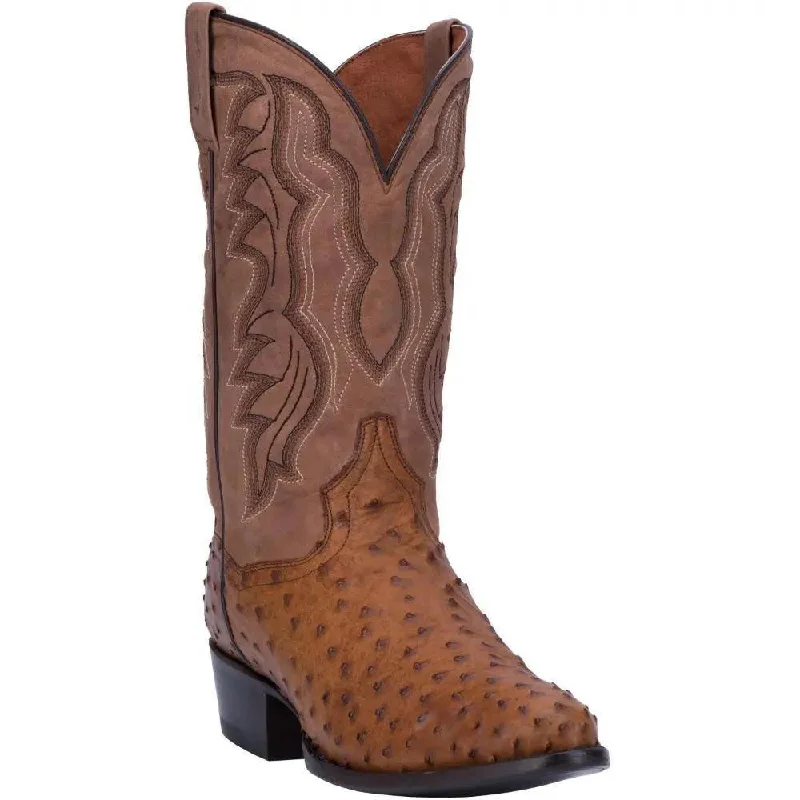 Men's western boots with a distressed leather finish for a rugged lookDan Post  Saddle Brown-Chocolate Tempe Full Quill Ostrich Boot DP2323