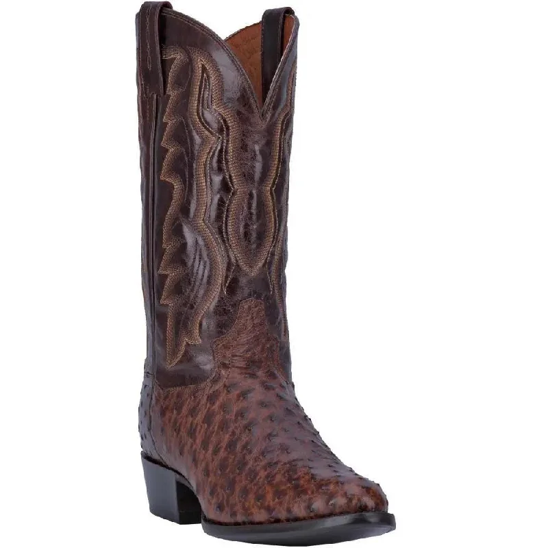 Men's western boots with a leather sole and a heel guardDan Post Brass Pershing Full Quill Ostrich Boot DP3016