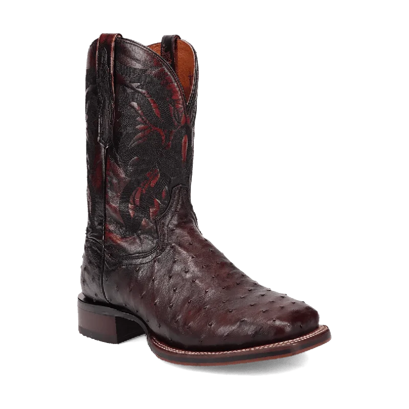 Men's western boots with a scalloped edge and a pull - on strapDan Post Men's Alamosa Full Quill Ostrich Boot DP5012