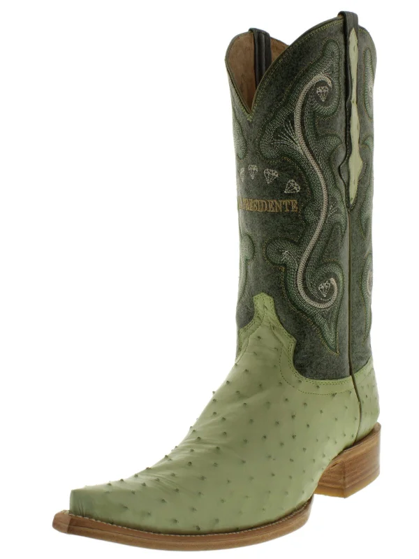 Men's cowboy boots with a heel guardMens Green Cowboy Boots Ostrich Quill Skin - 3X Toe