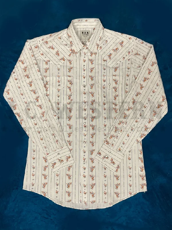 Men's western boots with a silver - toned hardware and accentsEly Cattleman 2027095-WH Mens Long Sleeve Snap Shirt White