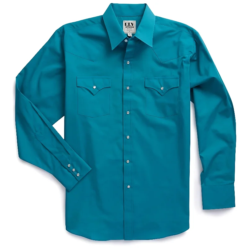 Men's western boots with a leather - wrapped heel and a smooth finishEly & Walker Men's Western Teal Long Sleeve Pearl Snap Shirt