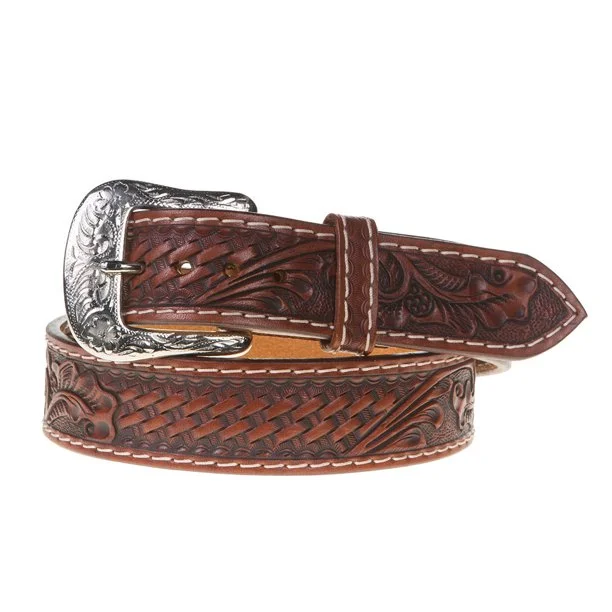 Men's western boots in a rich brown or black leatherFloral/Basket Weave Belt