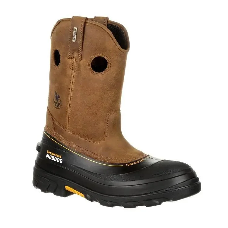 Men's western boots with a rubber sole for traction on various surfacesGeorgia Boot Muddog Composite Toe Waterproof Work Wellington GB00243