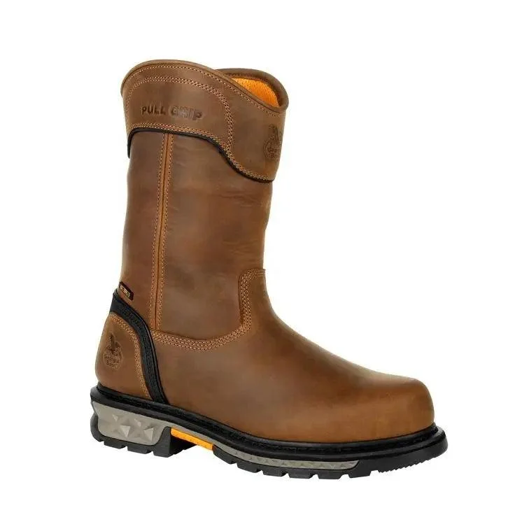 Men's western boots with a leather - wrapped heel and a smooth finishGEORGIA BOOT MEN’S CARBO-TEC LTX WATERPROOF COMPOSITE TOE PULL ON BOOT GB00394