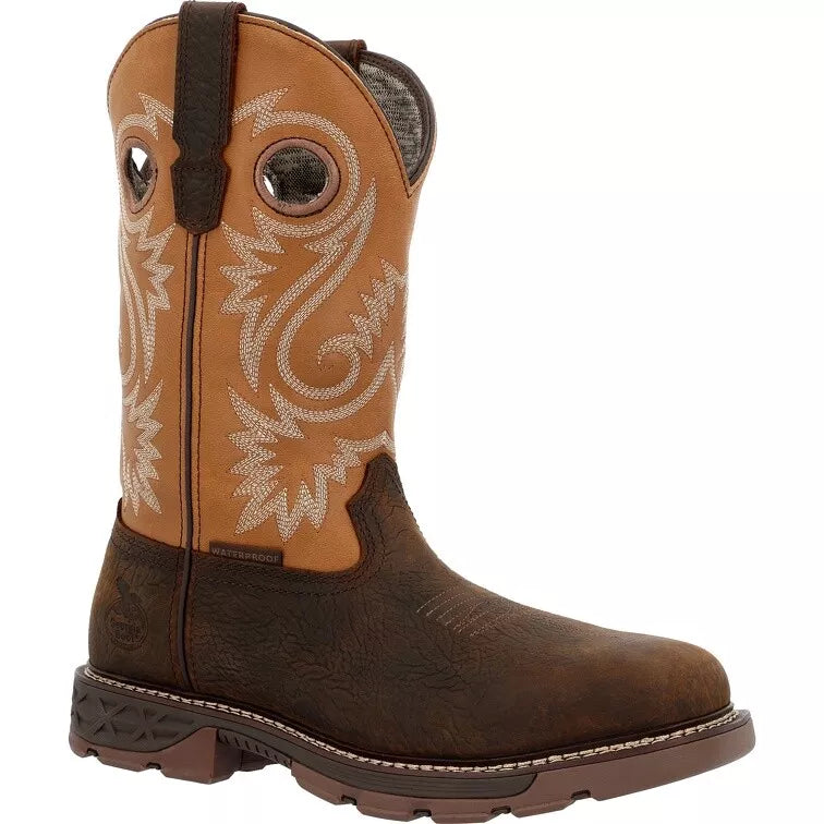 Men's western boots with a concho - studded strap and a pointed toeGeorgia Boot Carbo-Tec FLX 11" Waterproof Pull-On Work Boot GB00671