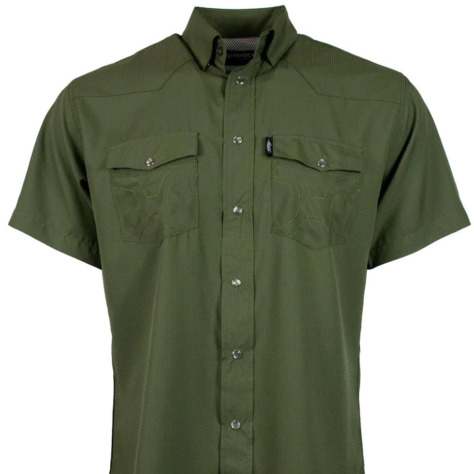 Men's western boots with a leather lining and a padded insoleHooey Men's Sol Olive Short Sleeve Western Snap Shirt