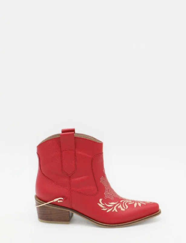 Men's western boots with a distressed leather finish for a rugged lookJoy western cowboy booties in red leather women's shoes