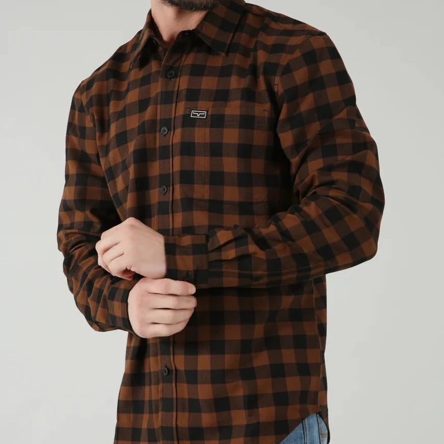 Men's western boots in a rich brown or black leatherKimes Ranch Men's Garrison Long Sleeve Brown Plaid Button Down Shirt