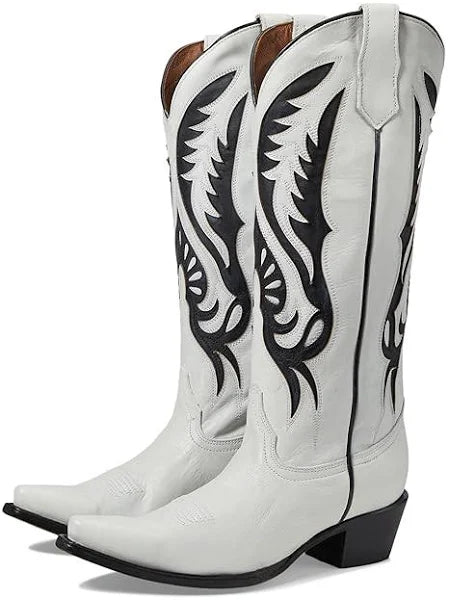 Western - style men's boots with intricate tooling and stitchingCircle G Woman's White & Black Western Inlay Boot