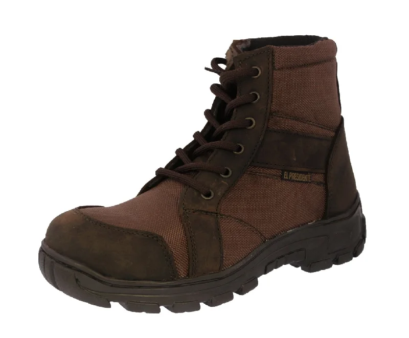 Men's cowboy boots with a spur ledgeMens #500 Brown Tactical Work Boots Leather & Fabric - Soft Toe