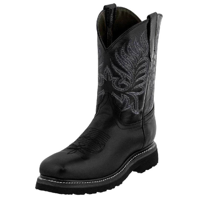 Men's cowboy boots with a spur ledgeMens 750 Black Leather Work Boots Slip Resistant Soft Toe