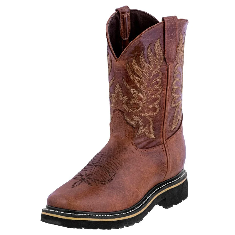 Men's cowboy boots with a silver - toned buckleMens 750 Cognac Leather Work Boots Slip Resistant Soft Toe